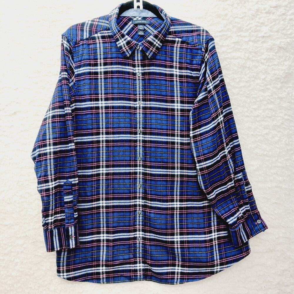 Blouse Flannel Plaid Blue Pink Yellow Preppy Cozy Hiking Cozy Heritage Size 2X